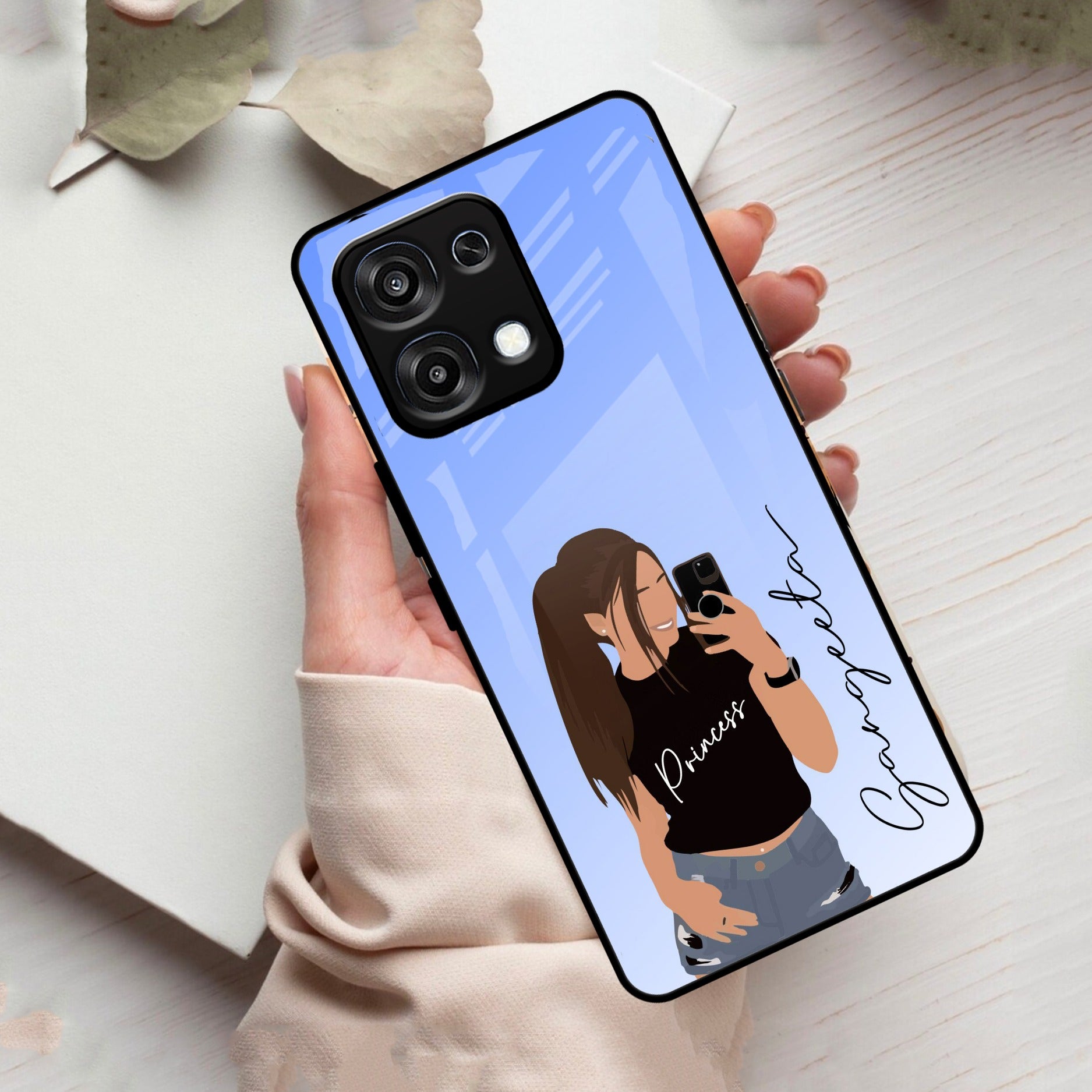 Mobile Girl Glass Case Cover For Oppo
