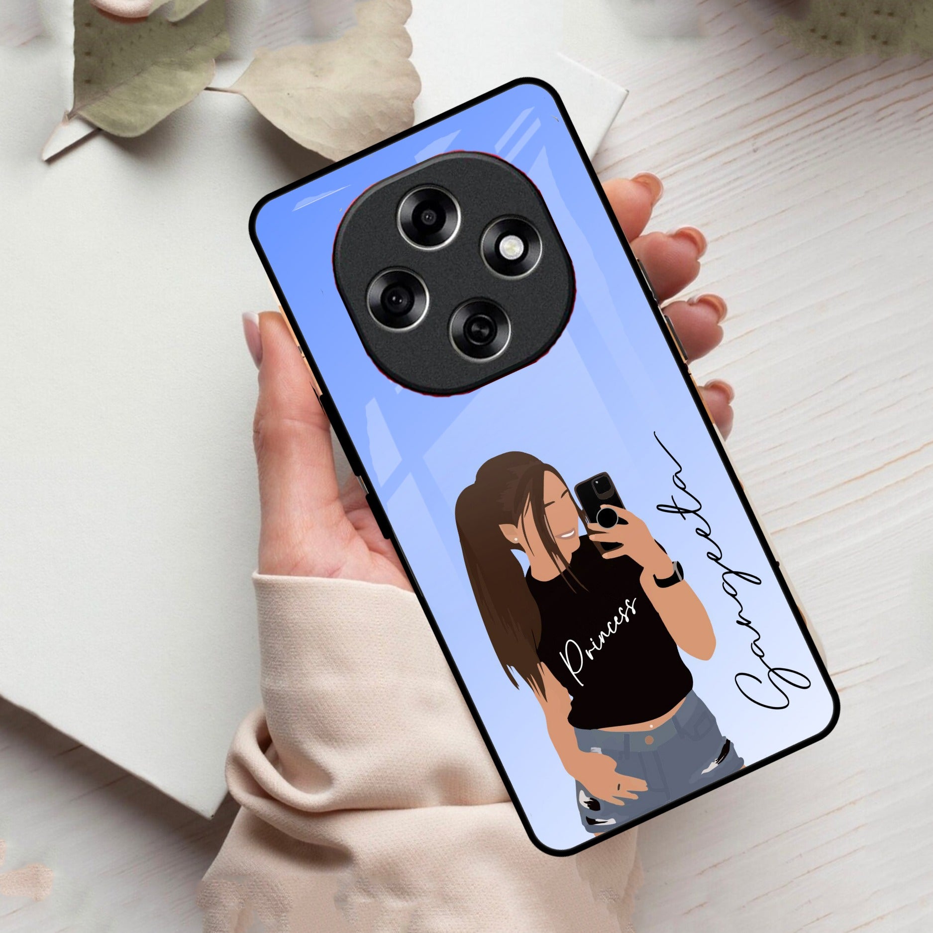 Mobile Girl Glass Case Cover For Oppo