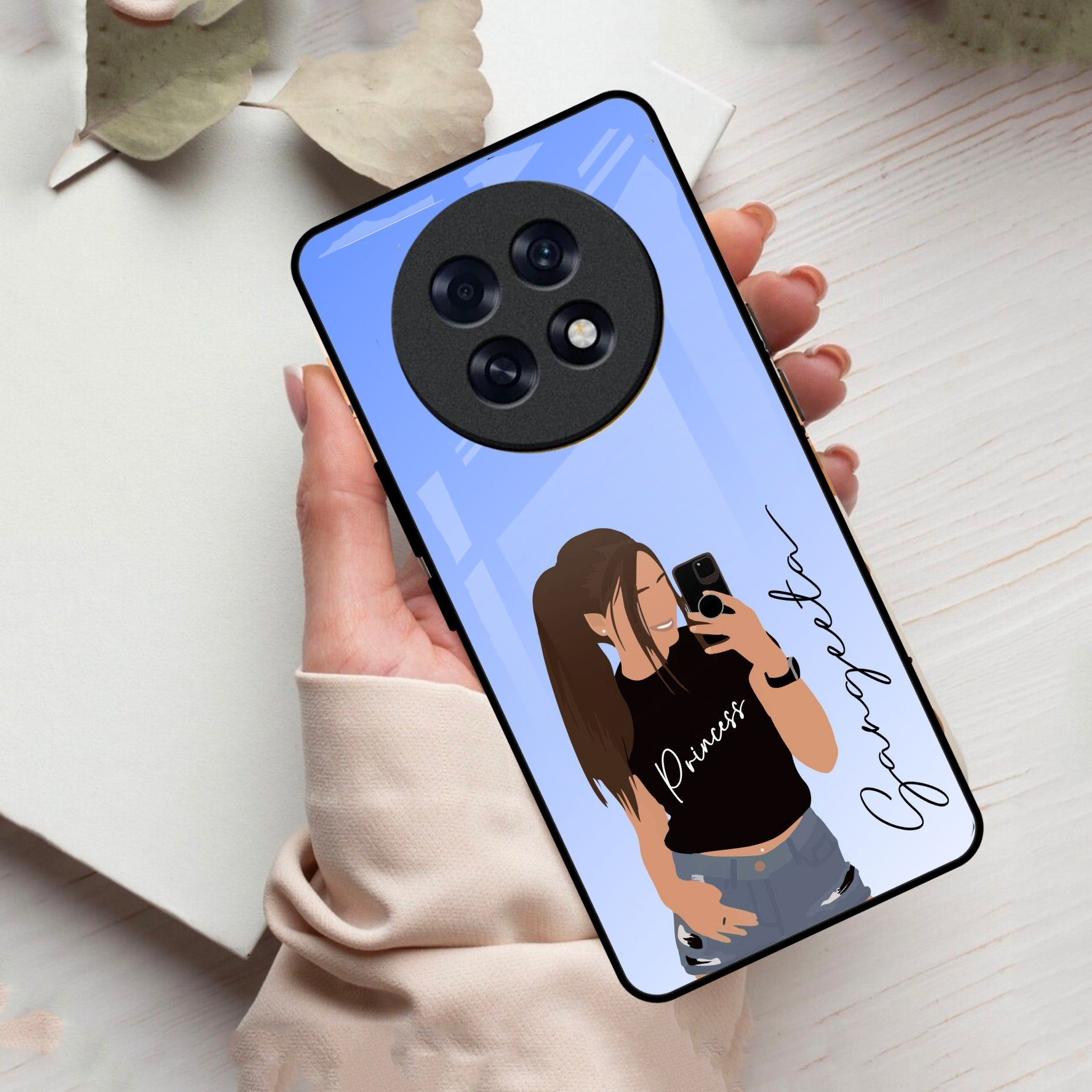 Mobile Girl Glass Case Cover For Oppo