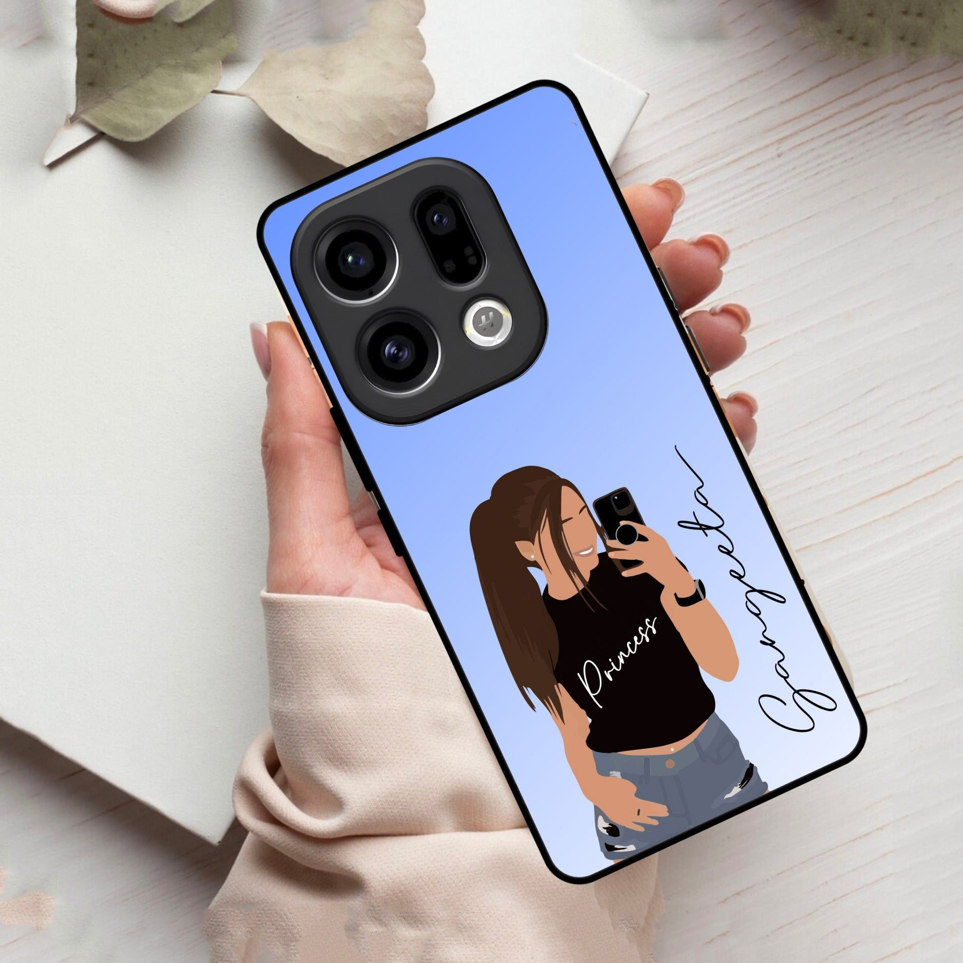 Mobile Girl Glass Case Cover For Oppo