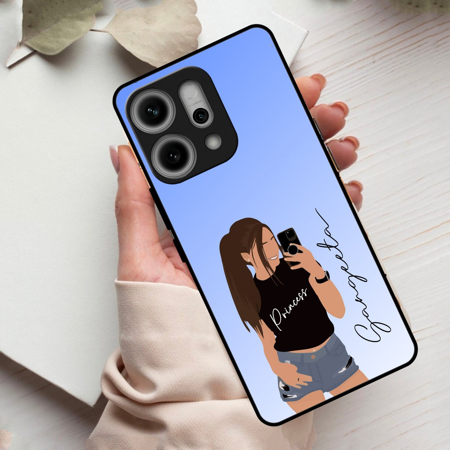 Mobile Girl Glass Case Cover For Oppo