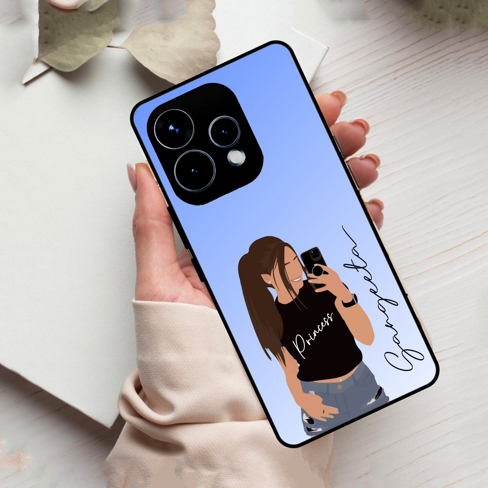 Mobile Girl Glass Case Cover For Oppo