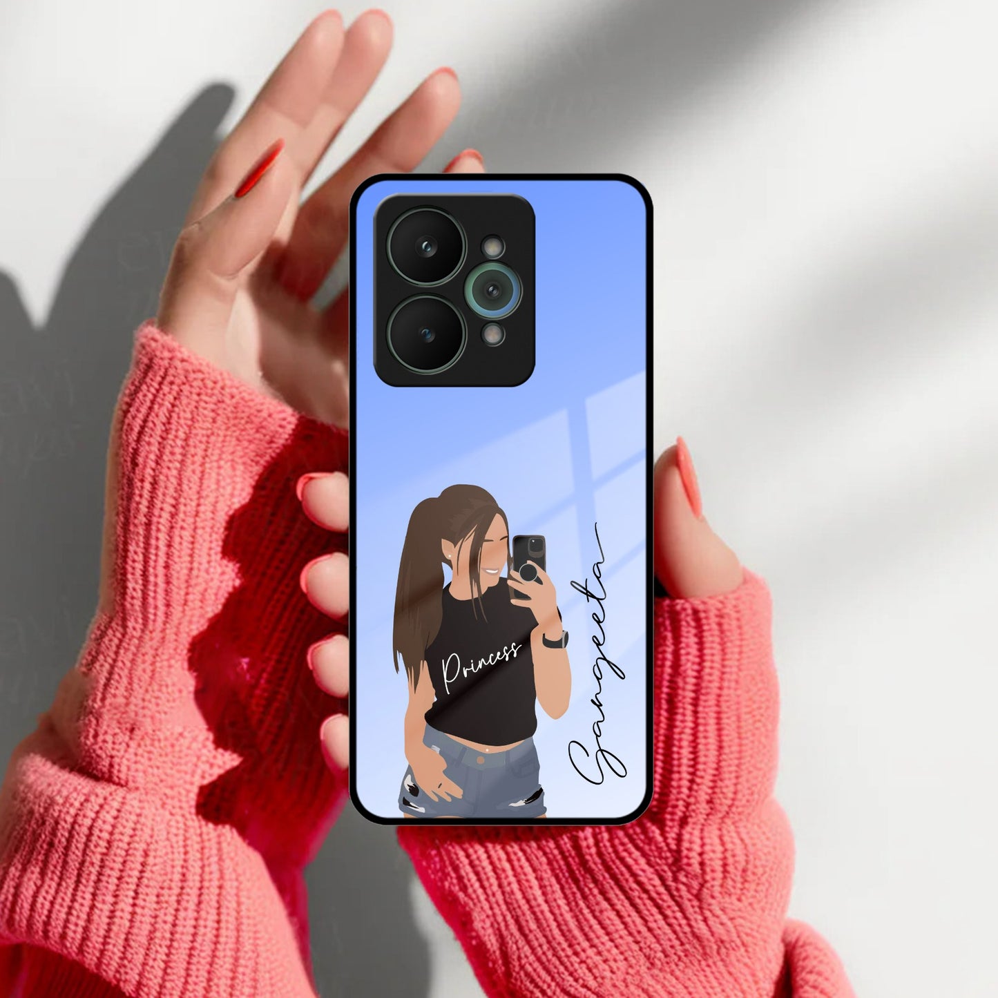 Mobile Girl Glass Case Cover For Realme/Narzo