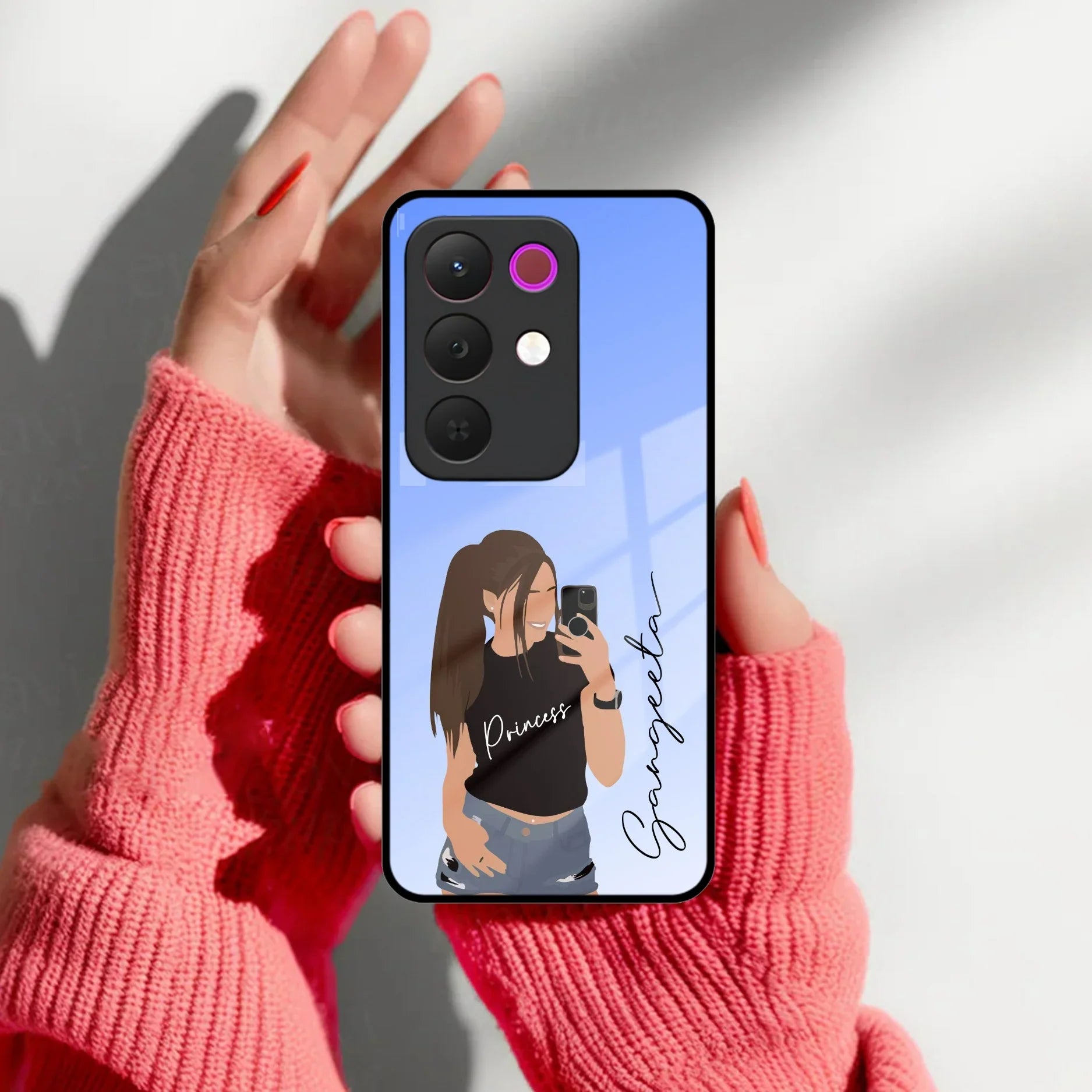Mobile Girl Glass Case Cover For Realme/Narzo
