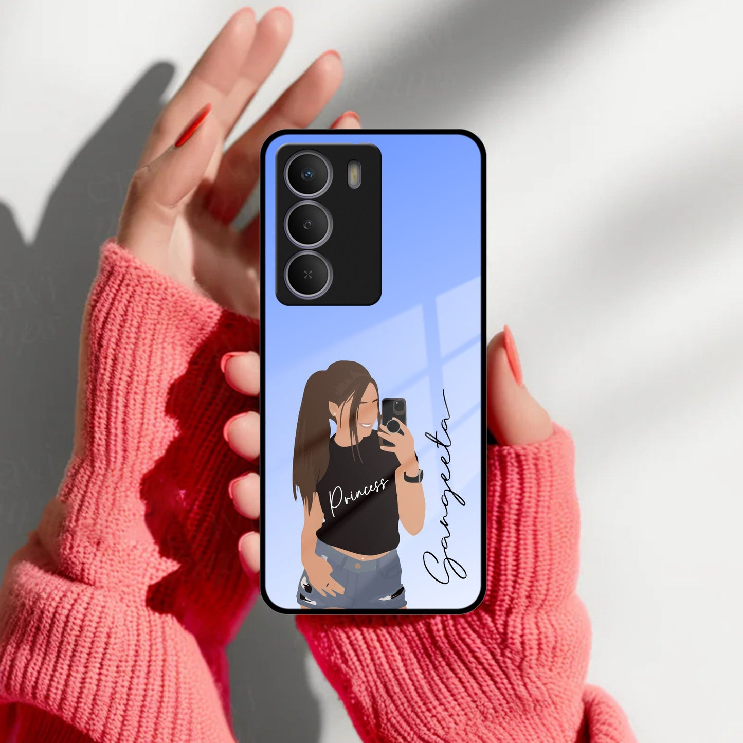 Mobile Girl Glass Case Cover For Realme/Narzo
