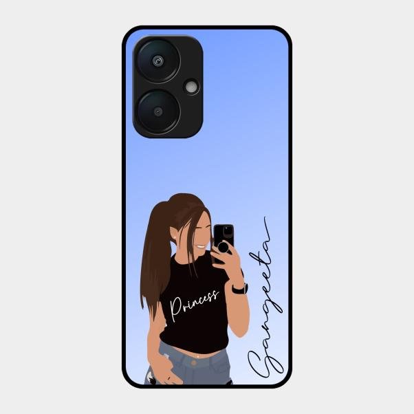 Mobile Girl Glass Case Cover For Redmi 13C 5G