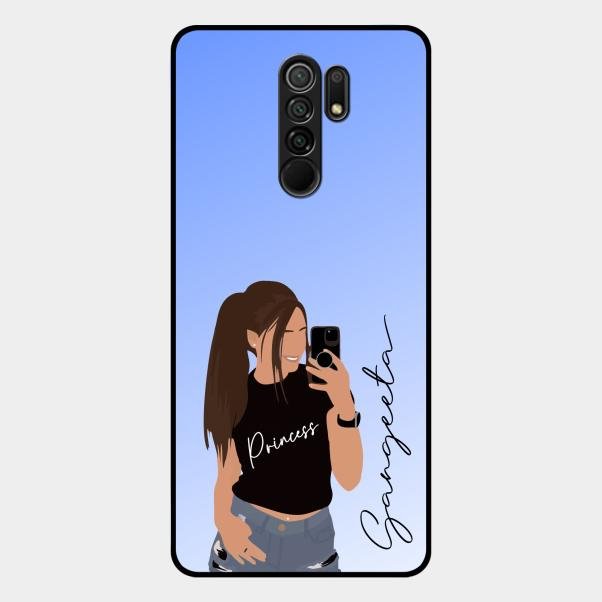 Mobile Girl Glass Case Cover For Redmi 9 Prime