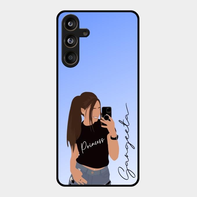 Mobile Girl Glass Case Cover For Samsung Galaxy M55 5G