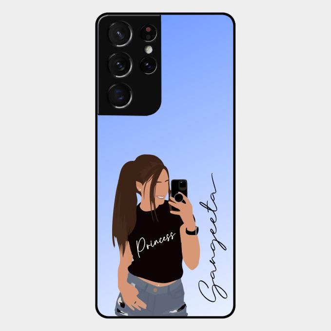 Mobile Girl Glass Case Cover For Samsung Galaxy S21 Ultra