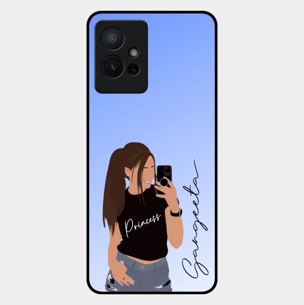 Mobile Girl Glass Case Cover For Vivo T1 5G