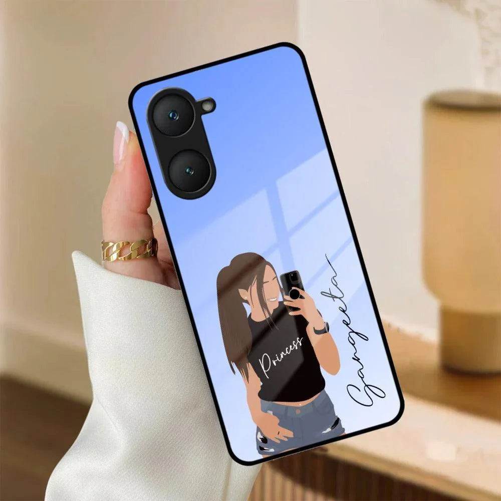 Mobile Girl Glass Case For iQOO - ShopOnCliQ