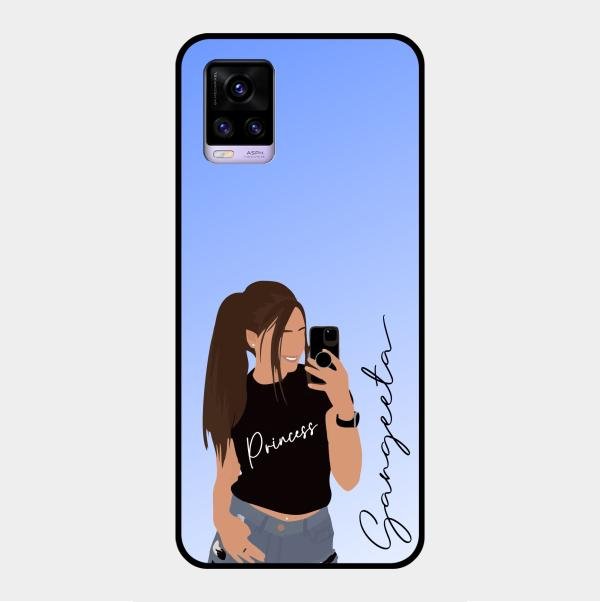 Mobile Girl Glass Case Cover For Vivo V20