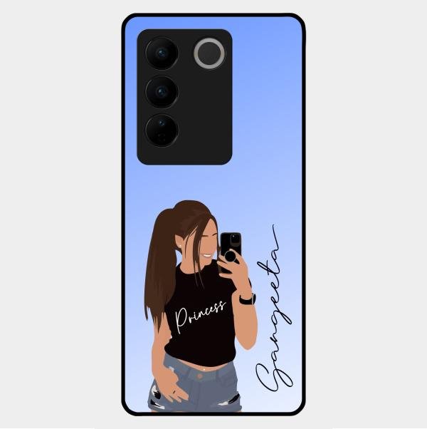 Mobile Girl Glass Case Cover For Vivo V27 5G