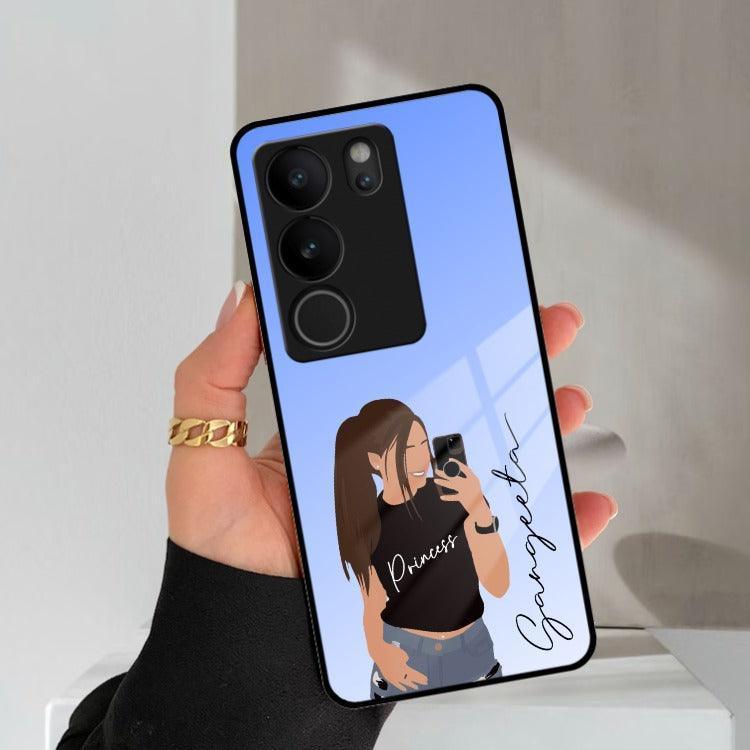 Mobile Girl Glass Case For Vivo - ShopOnCliQ