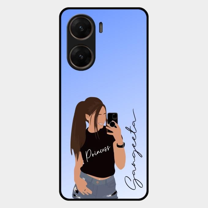 Mobile Girl Glass Case Cover For Vivo V29E 5G