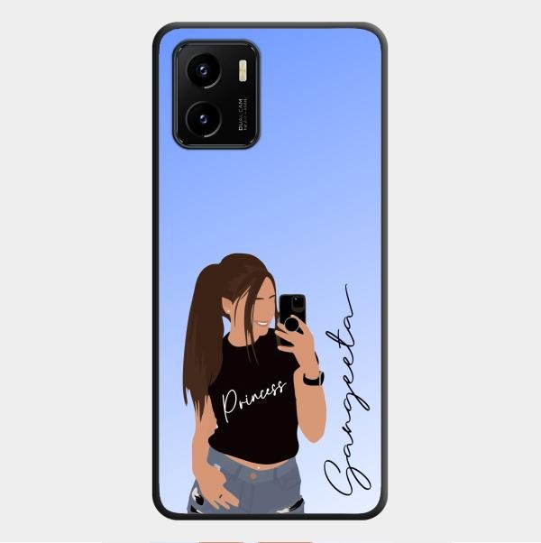 Mobile Girl Glass Case Cover For Vivo Y01