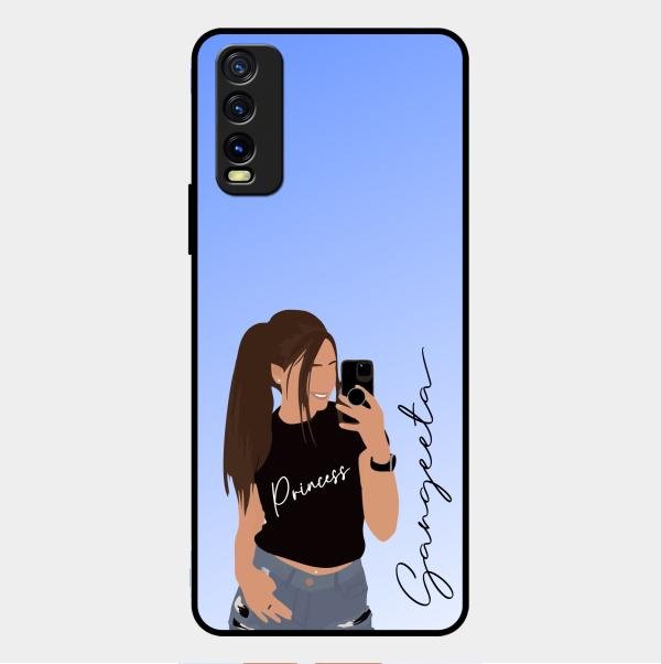 Mobile Girl Glass Case Cover For Vivo Y12G