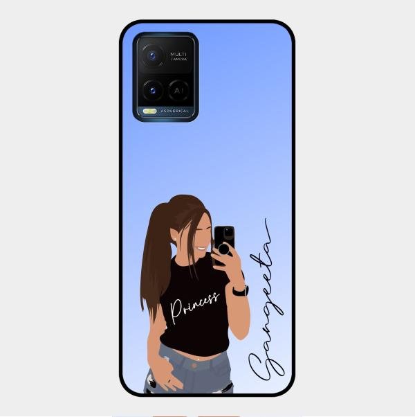 Mobile Girl Glass Case Cover For Vivo Y21
