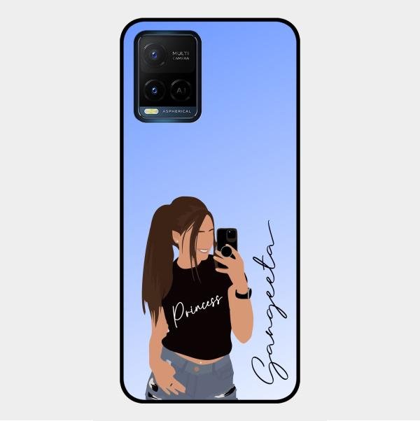 Mobile Girl Glass Case Cover For Vivo Y21A