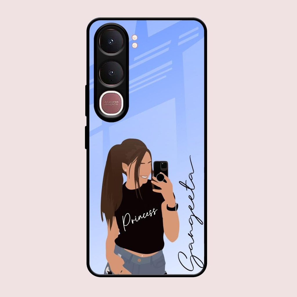 Mobile Girl Glass Case Cover For Vivo Y31 5G