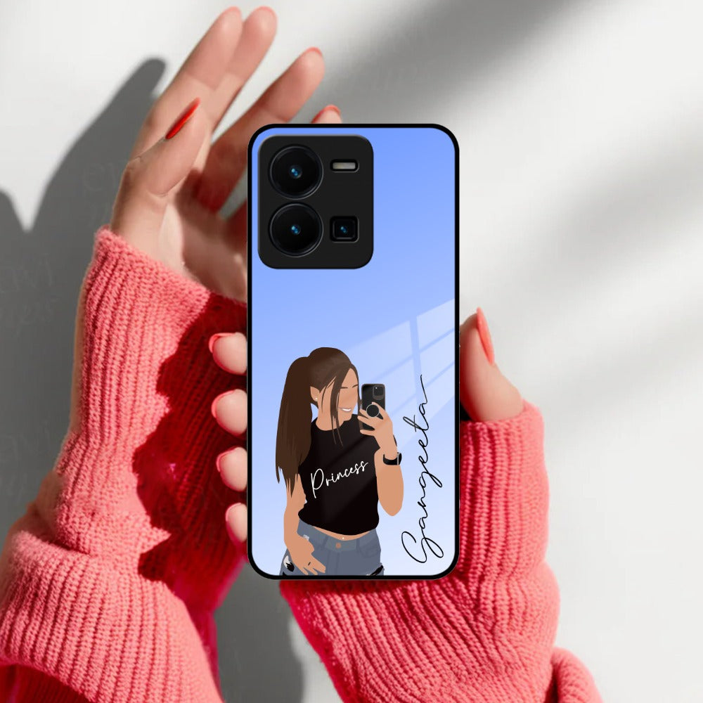 Mobile Girl Glass Case For iQOO