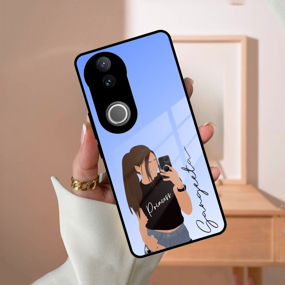 Mobile Girl Glass Case For iQOO