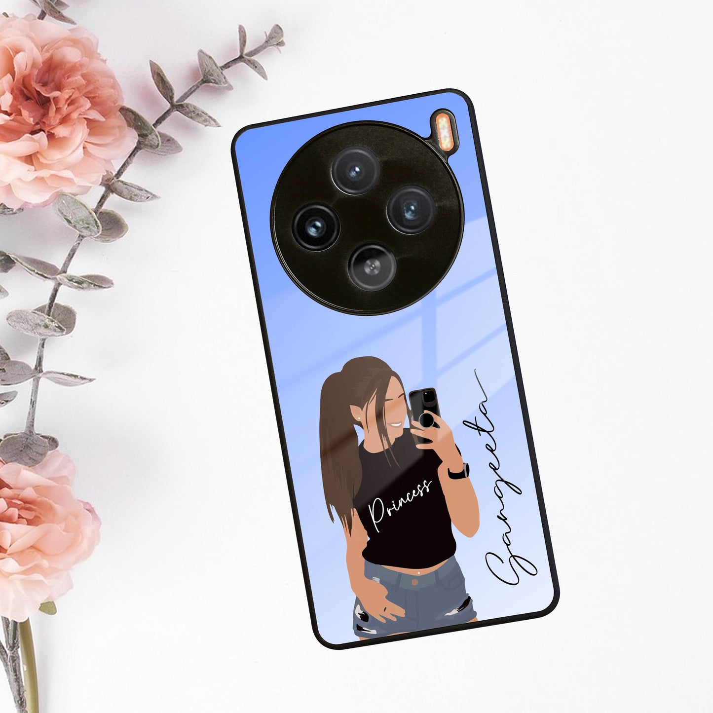 Mobile Girl Glass Case For Vivo