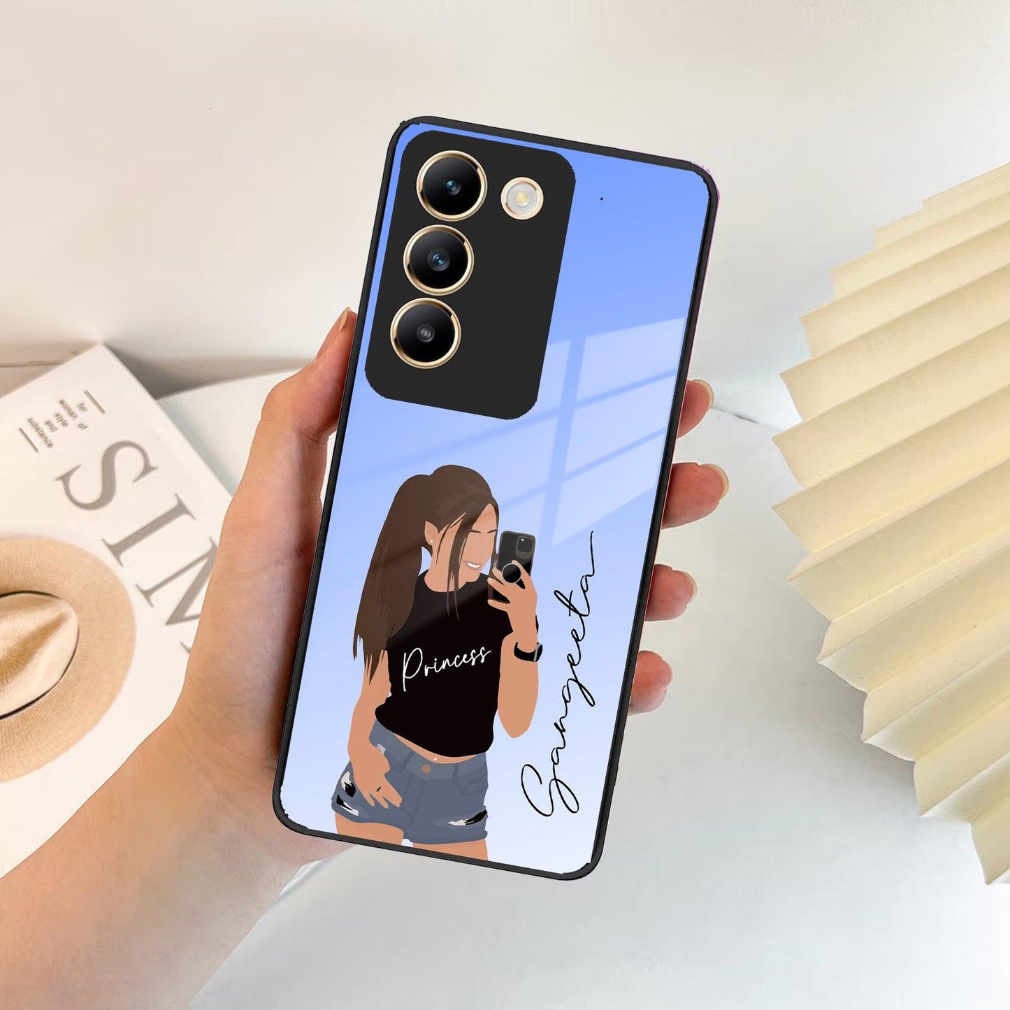 Mobile Girl Glass Case For Vivo