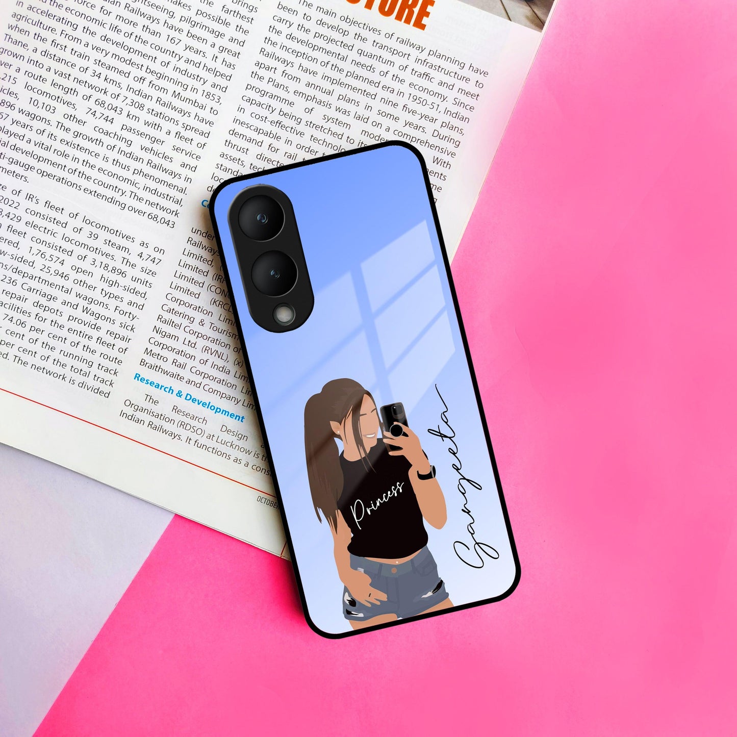 Mobile Girl Glass Case For Vivo