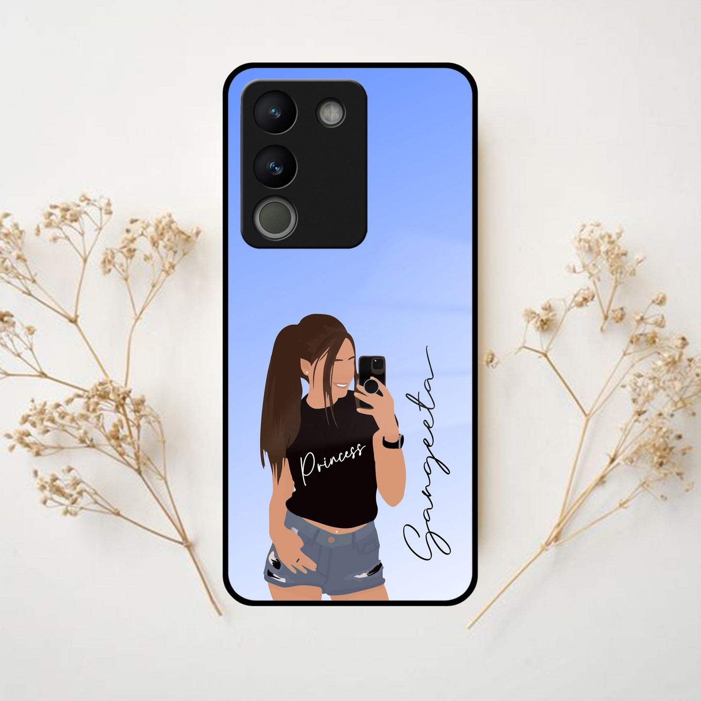 Mobile Girl Glass Case For Vivo