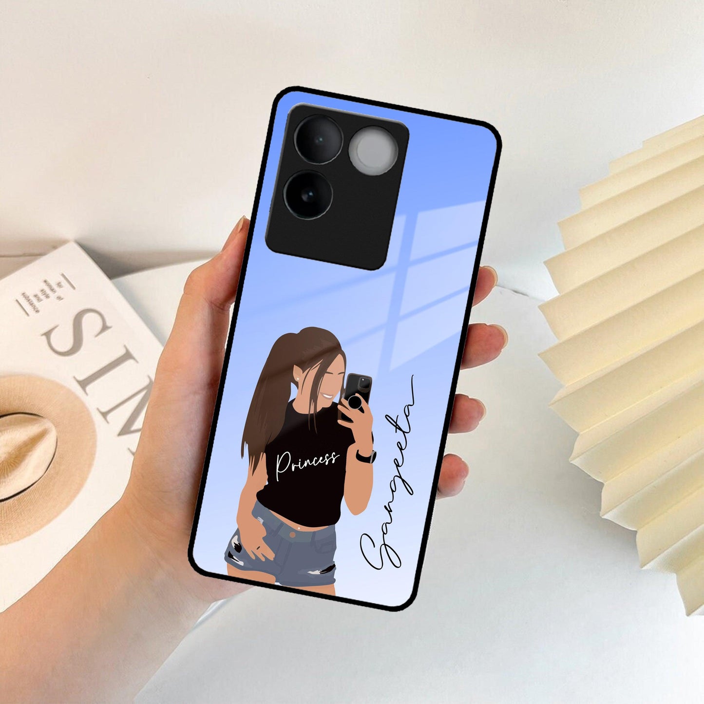 Mobile Girl Glass Case For Vivo