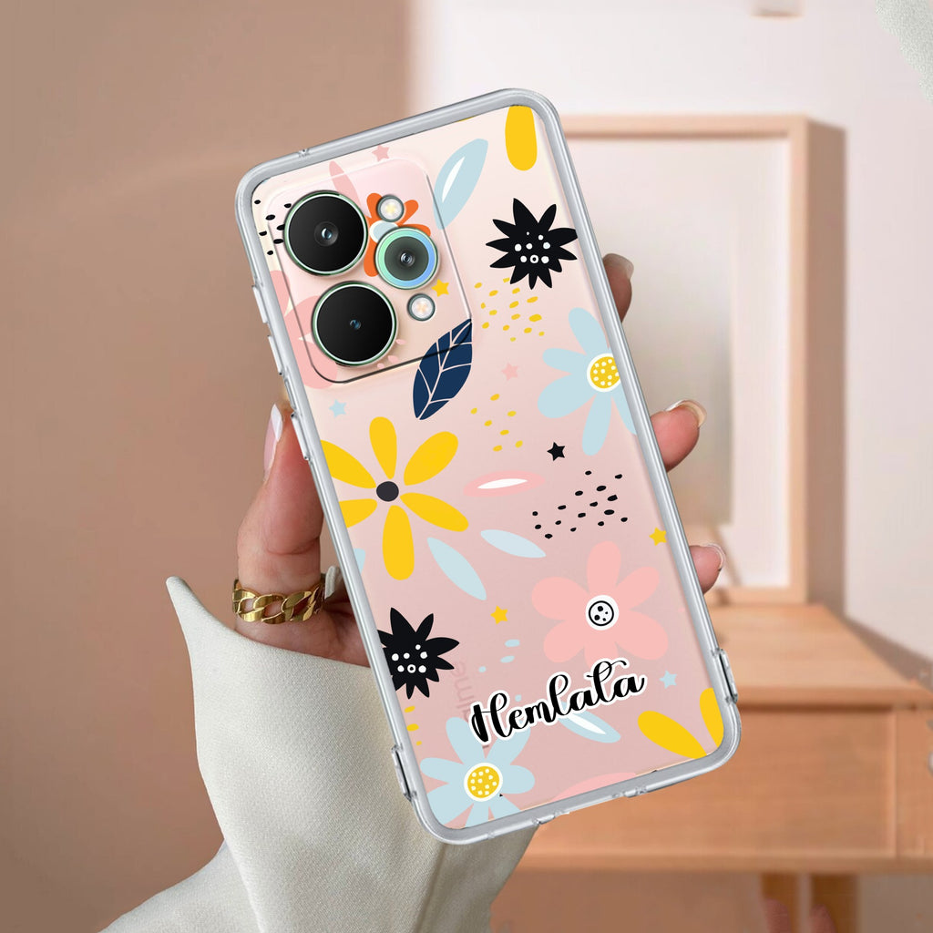 Multi Floral Customize Transparent Silicon Case For Realme/Narzo