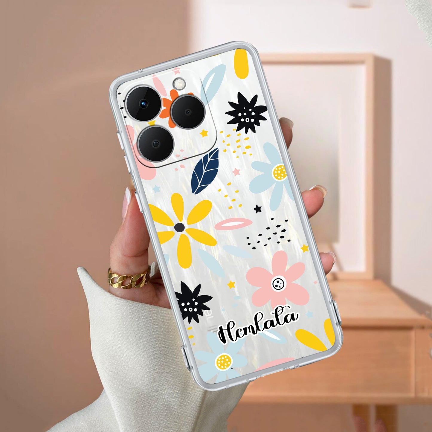 Multi Floral Customize Transparent Silicon Case For Realme/Narzo