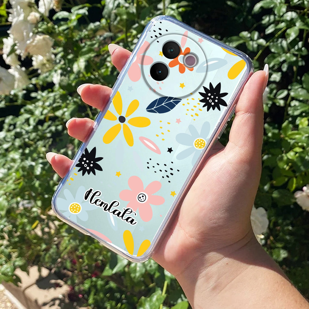 Multi Floral Customize Transparent Silicon Case For Vivo V30e 5G