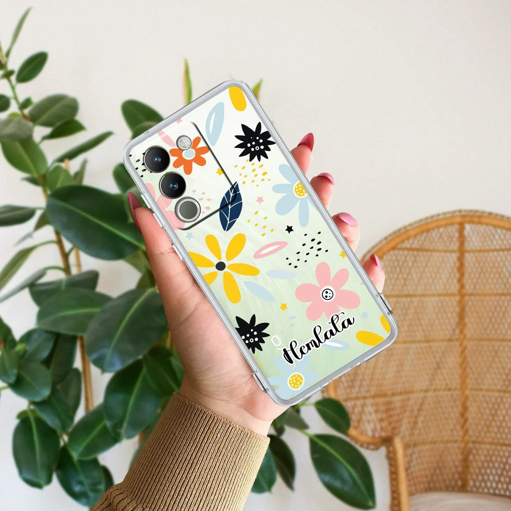 Multi Floral Customize Transparent Silicon Case For Vivo V50e 5G