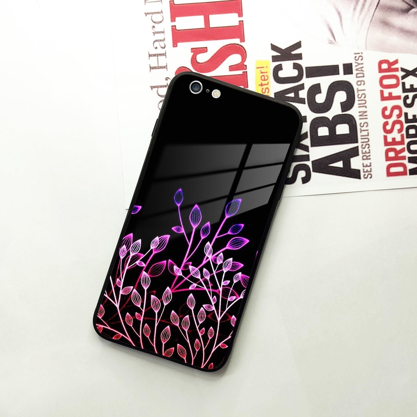 Multicolor Flower Print Glass Case Cover For iPhone