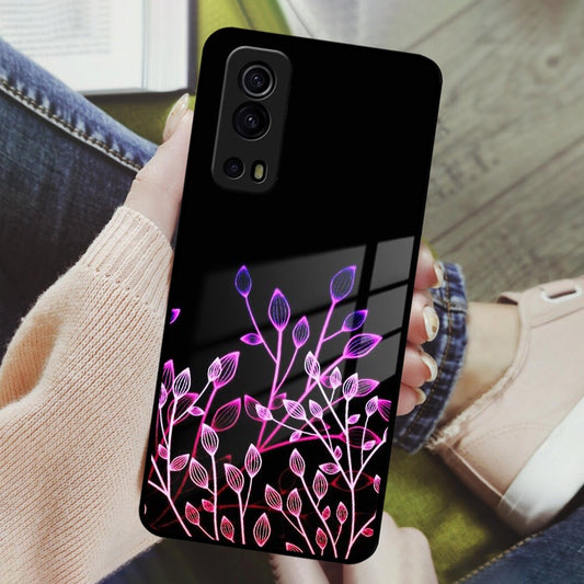 Multicolor Flower Print Glass Case Cover For Vivo