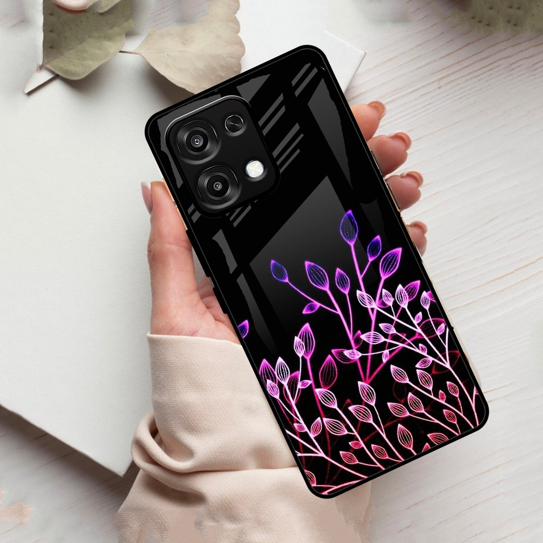 Multicolor Flower Print Glass Case Cover For Oppo