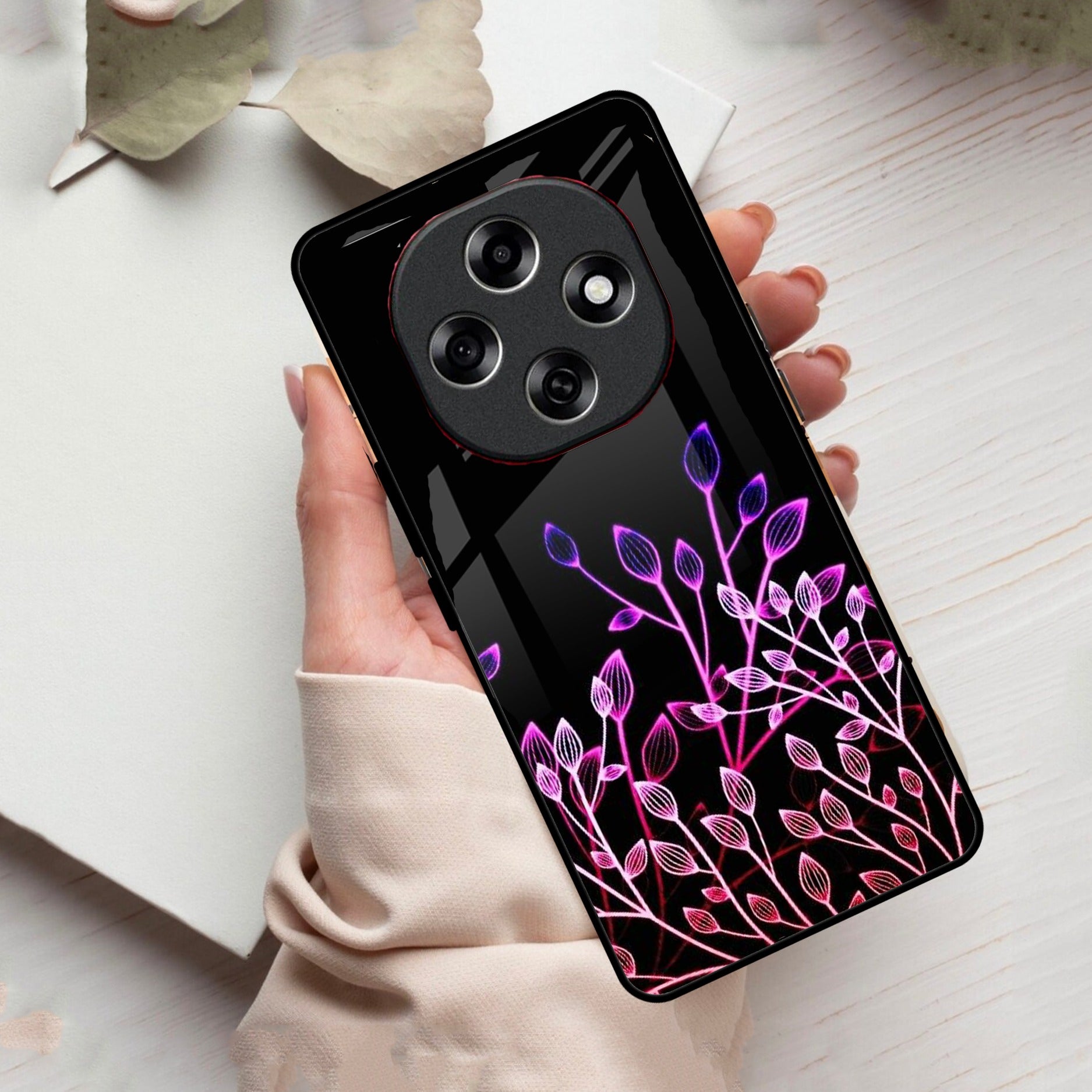 Multicolor Flower Print Glass Case Cover For Oppo