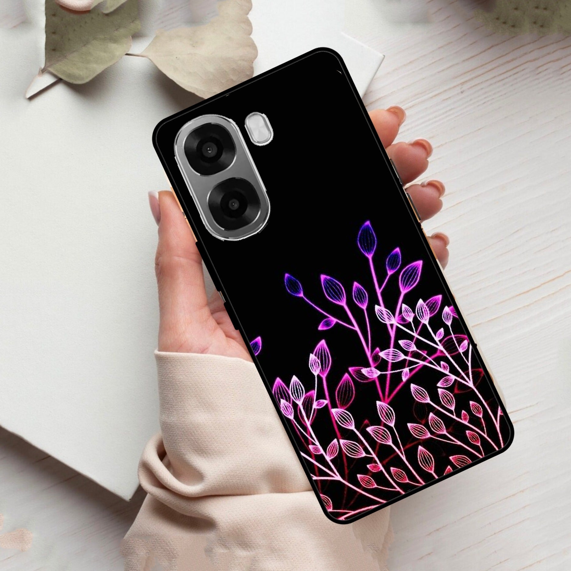 Multicolor Flower Print Glass Case Cover For Oppo