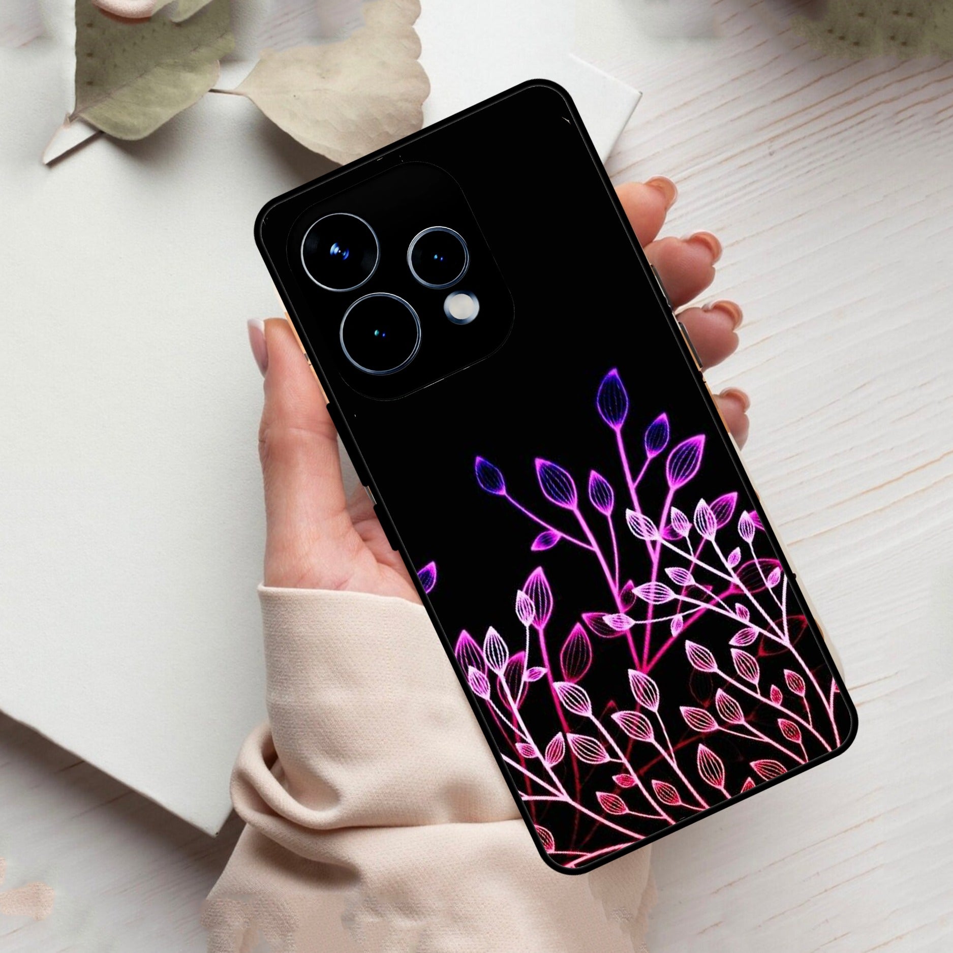 Multicolor Flower Print Glass Case Cover For Oppo
