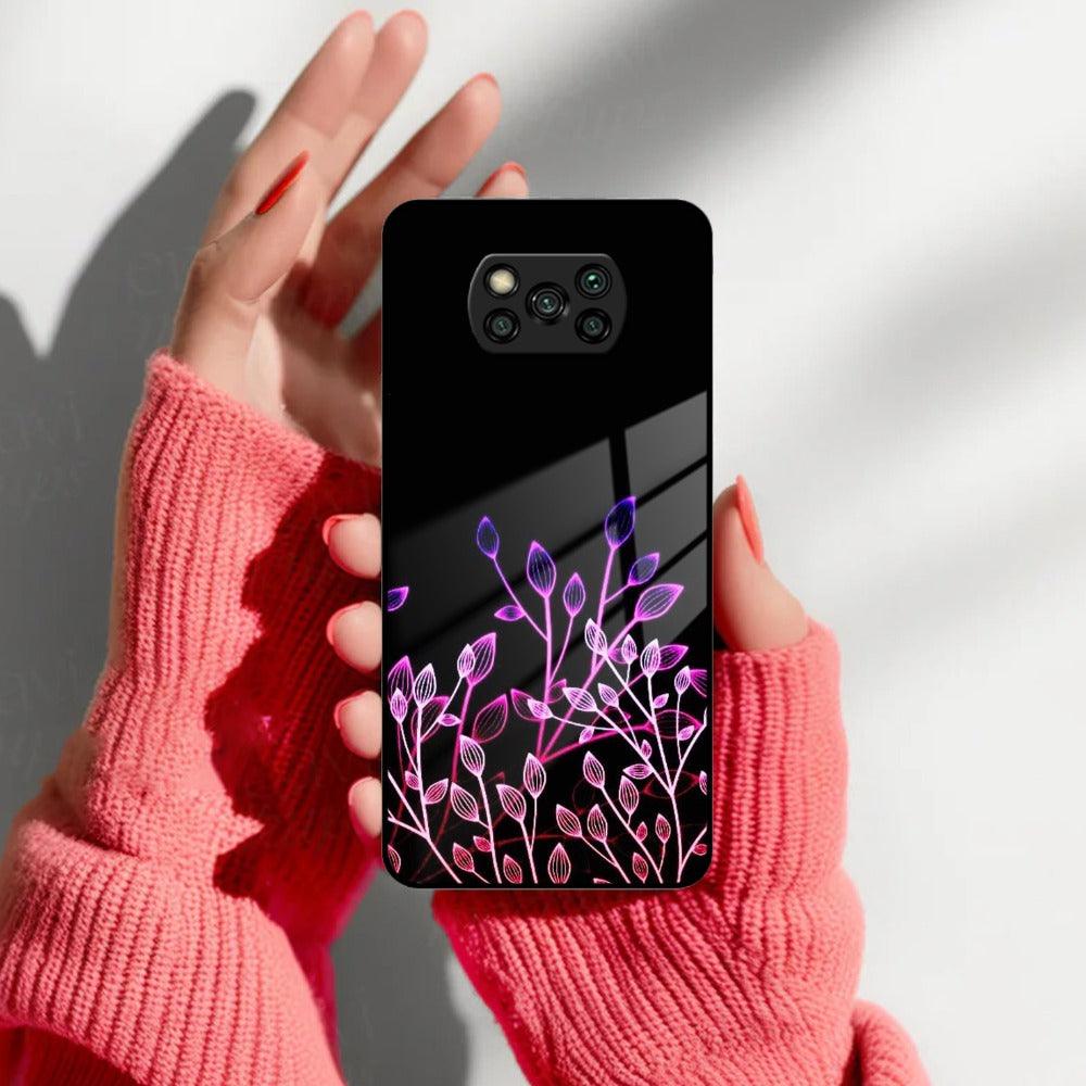 Multicolor Flower Print Glass Case Cover For Poco
