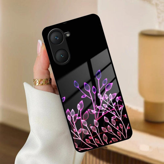 Multicolor Flower Print Glass Case Cover For Vivo