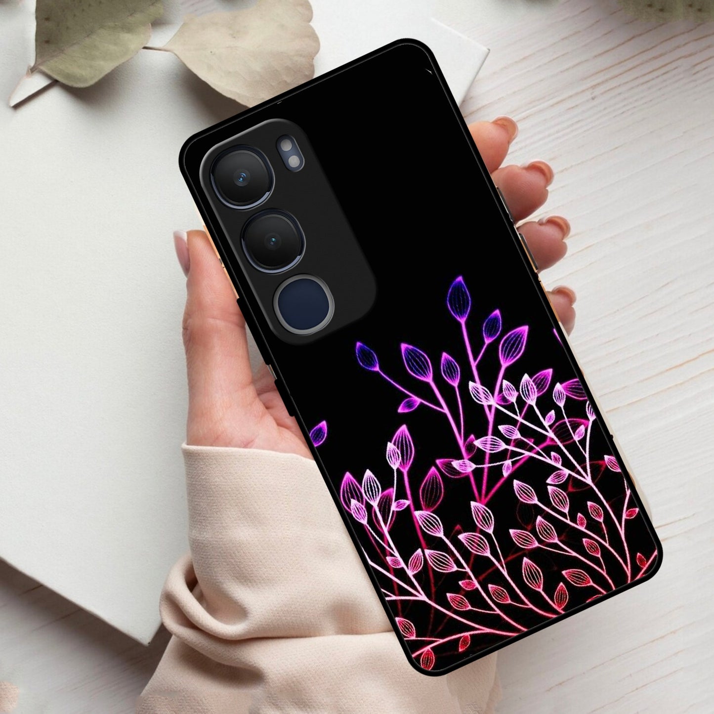Multicolor Flower Print Glass Case Cover For Vivo