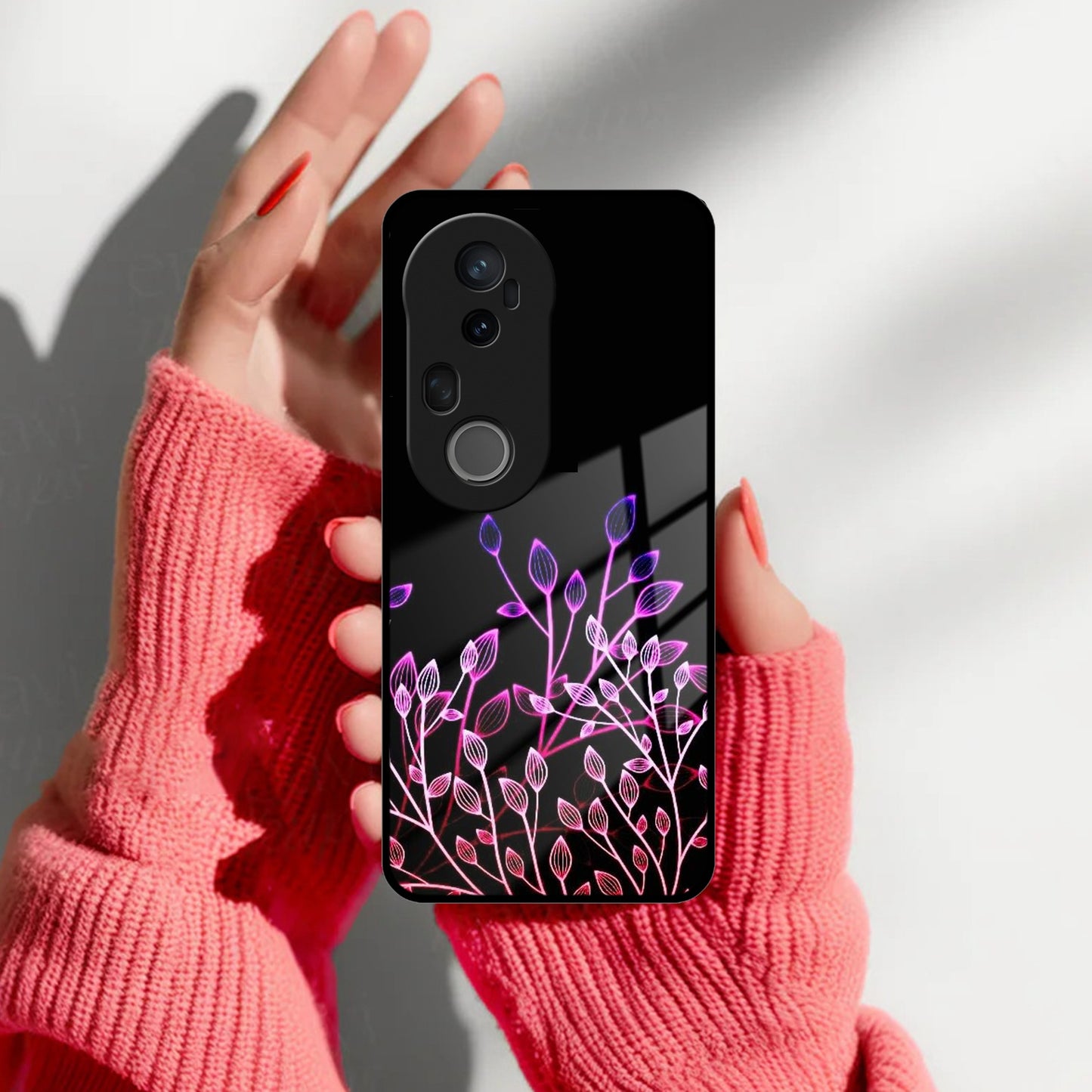 Multicolor Flower Print Glass Case Cover For Vivo