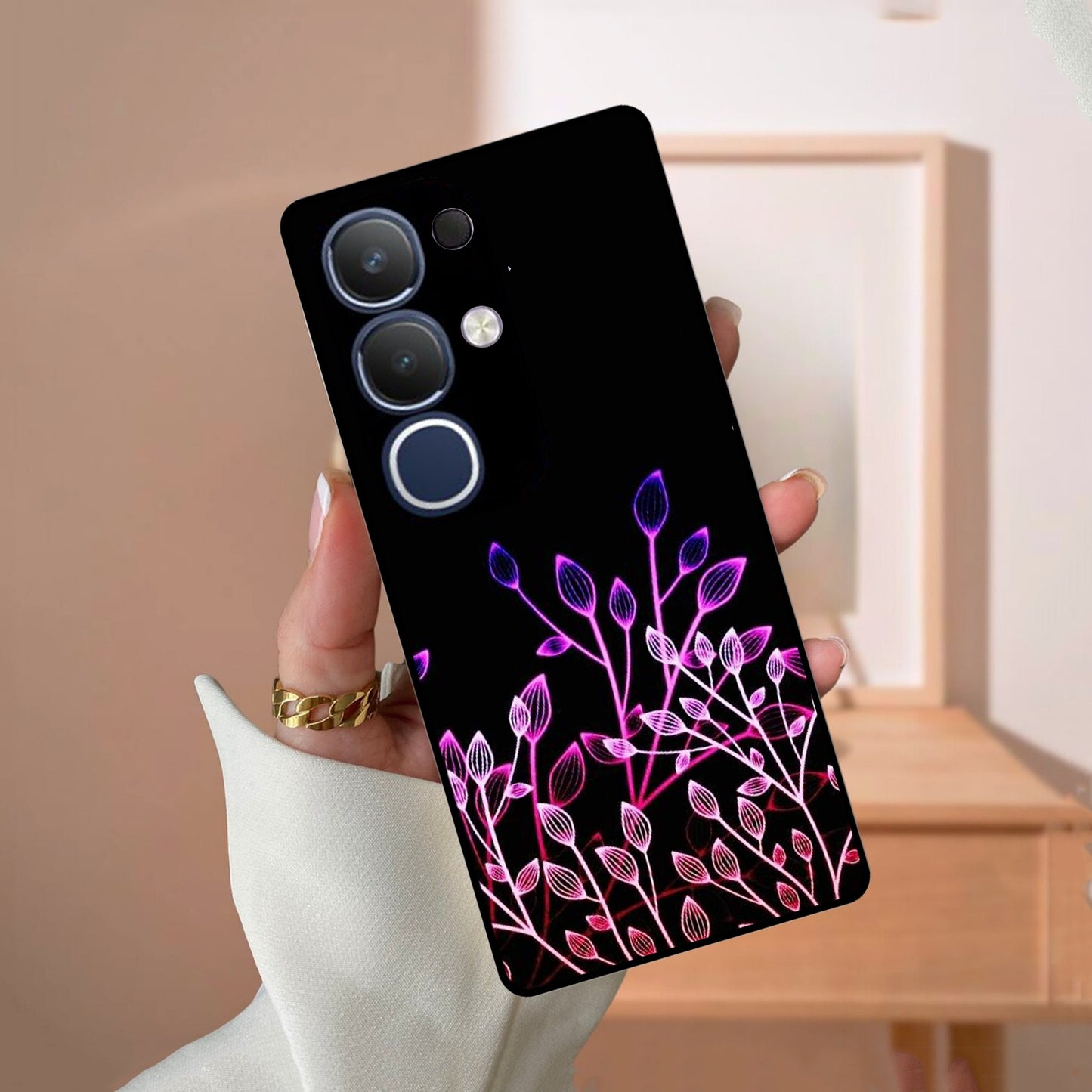 Multicolor Flower Print Glass Case Cover For Vivo
