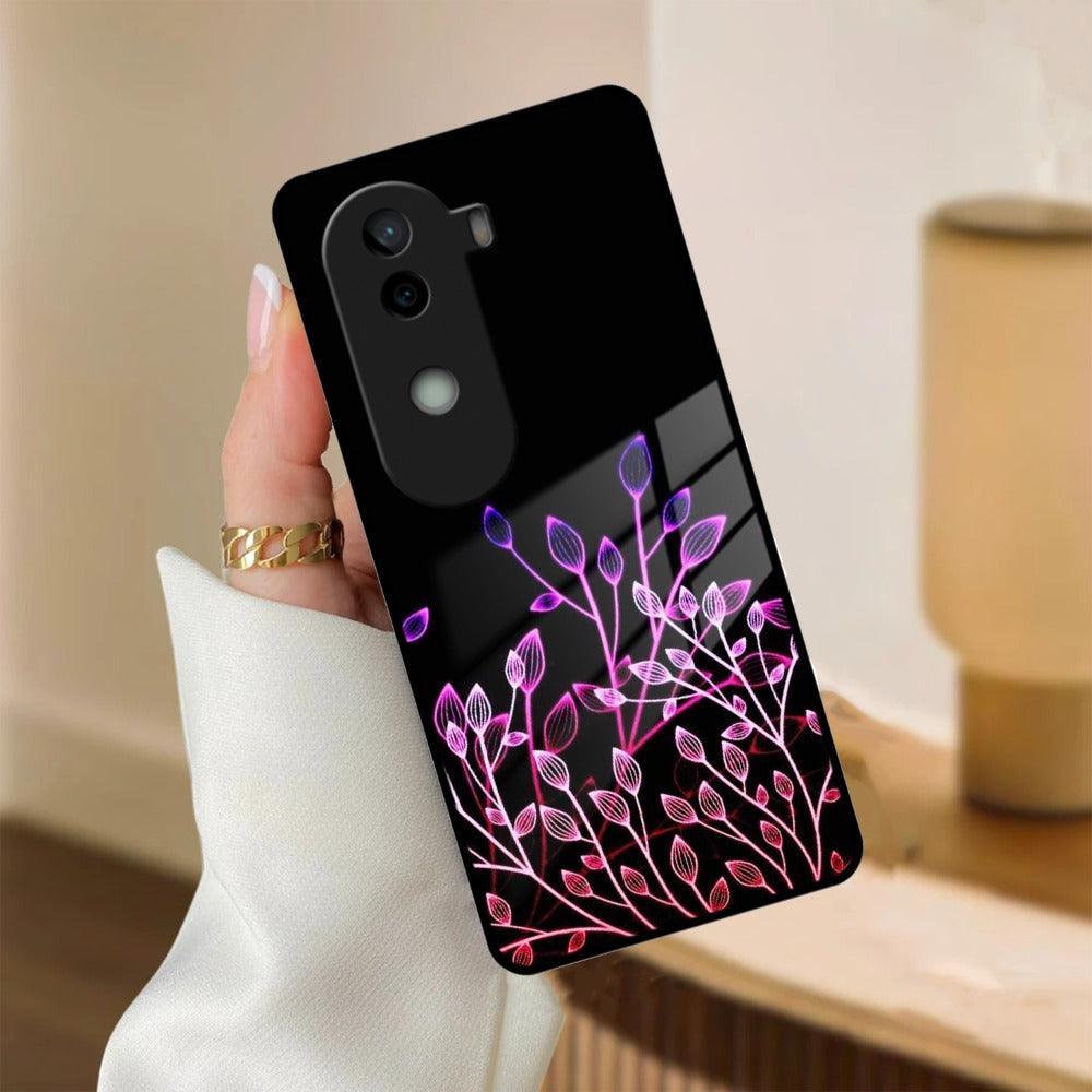 Multicolor Flower Print Glass Case Cover For iQOO