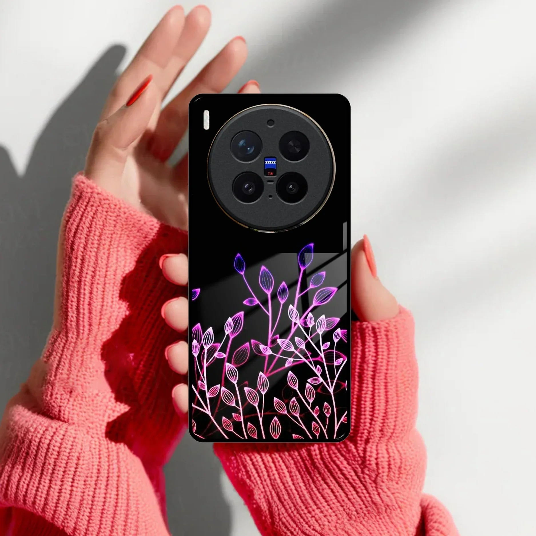 Multicolor Flower Print Glass Case Cover For Vivo