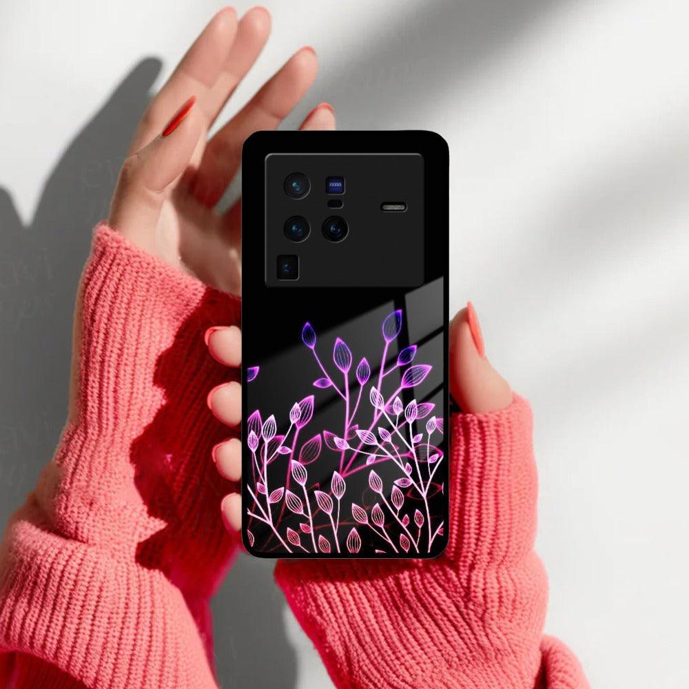 Multicolor Flower Print Glass Case Cover For Vivo