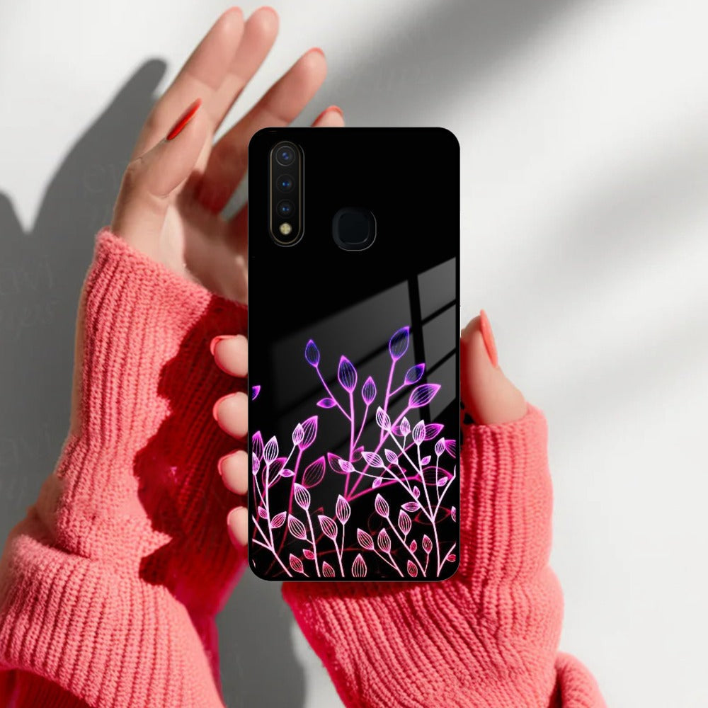 Multicolor Flower Print Glass Case Cover For iQOO